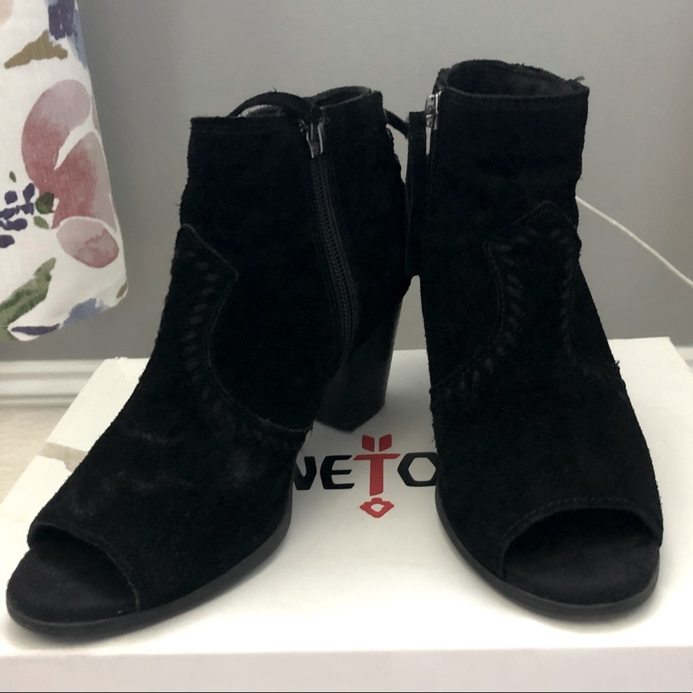 Black Suede peep toe bootie